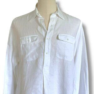 Ralph Lauren Purple Label Mens Linen Shirt Sz Large White Popover Made in Italy